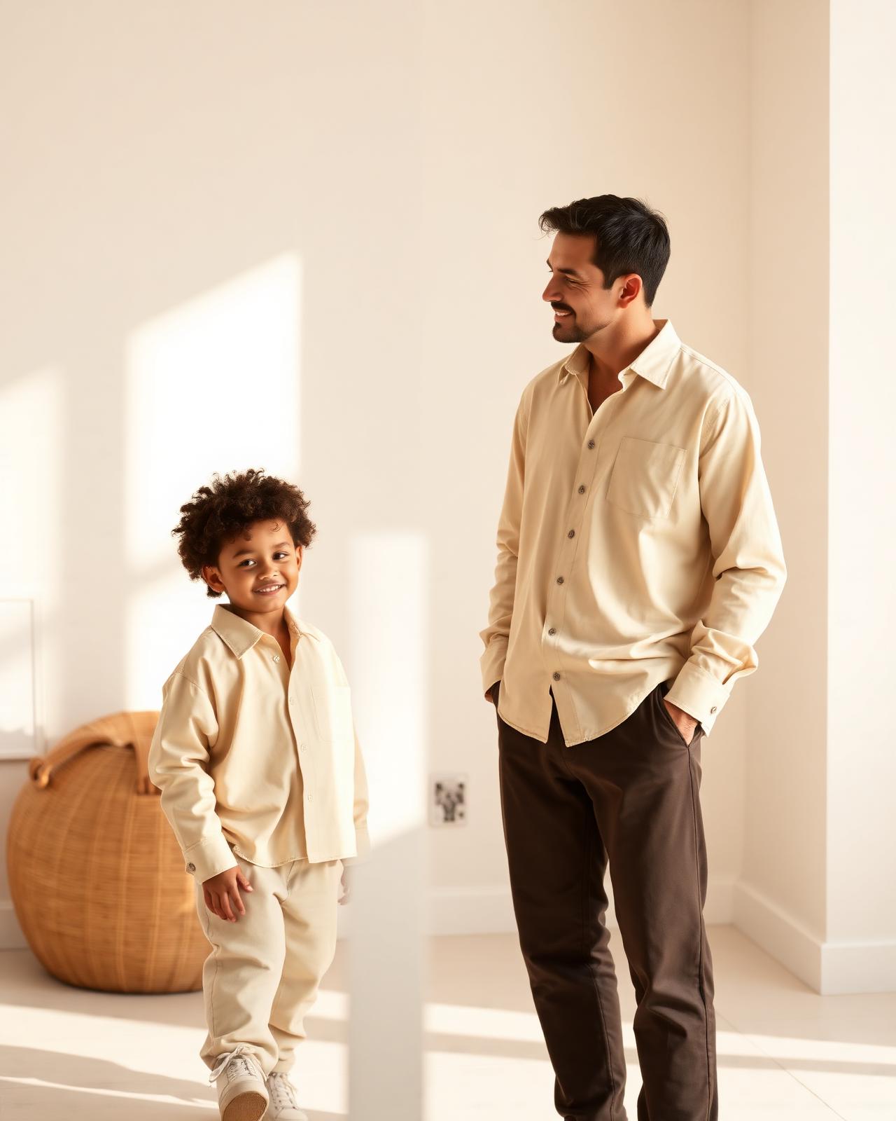 Father and son in matching koko shirts